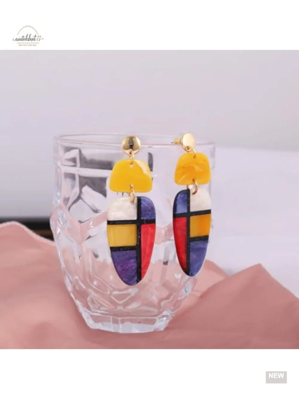 Geometric Acrylic Dangle Earrings Gold Plated Bohemian Statement Drop Earrings